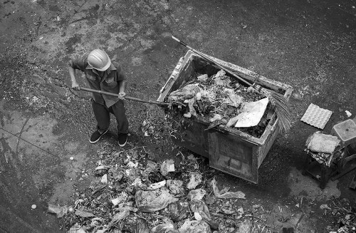 Construction site with waste clearance in progress